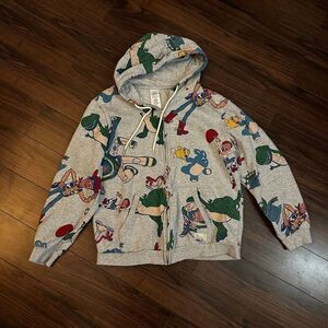 Disney Hoodie Adult Large Gray Toy Story Pixar Woody Buzz Lightyear Rex Zip medi